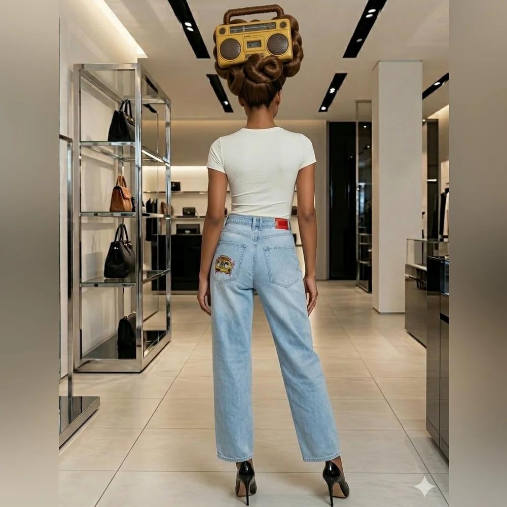 Empyre‎ Lose Fit Women's Blue Light Wash Boombox Jeans in size 28